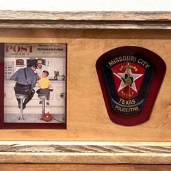 Unique (Framed Rockwell + TX Police Patch) With Clock