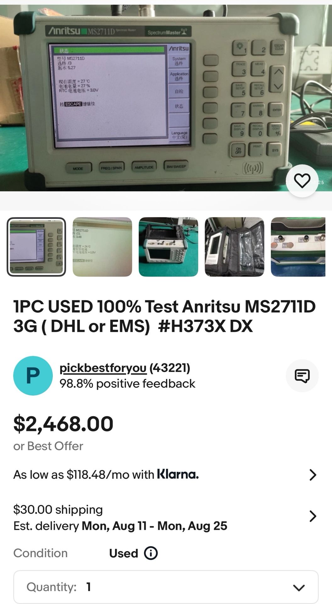 1PC USED 100% Test Anritsu MS2711D 3G ( DHL or EMS)  #H373X DX like new.