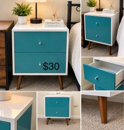 Mid-Century 2-Drawer Nightstand White and Teal