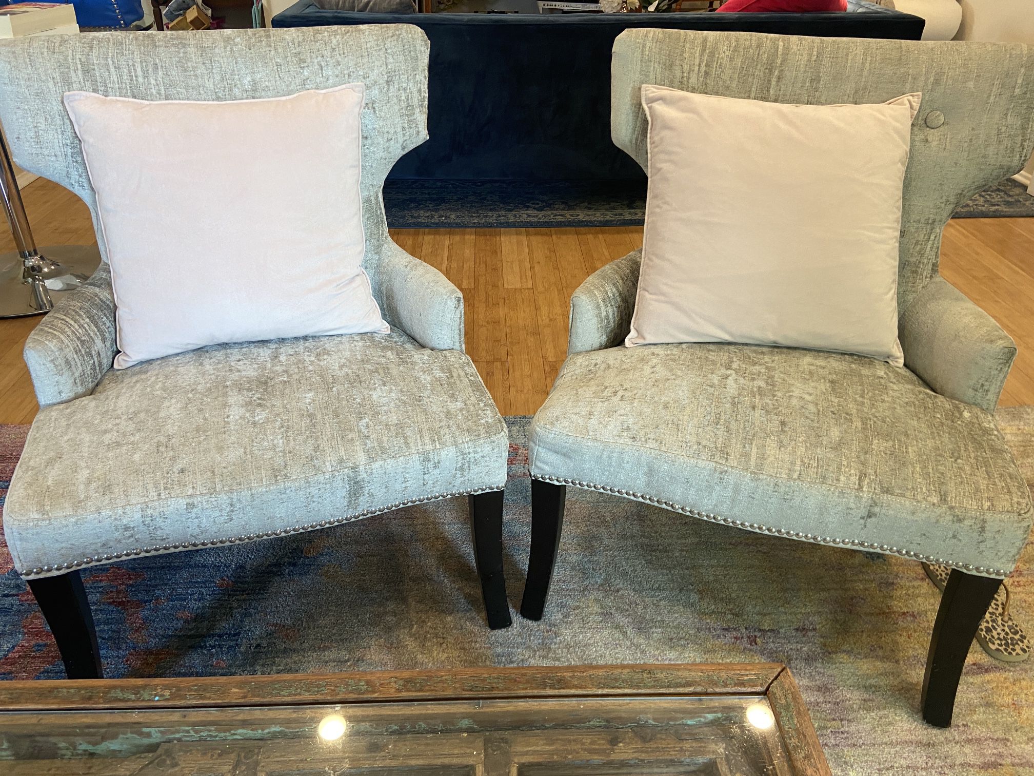 Wingback Chairs (set of 2) Upholstered with Antique Nicket Studs
