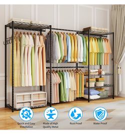 Heavy Duty Garment Rack Closet Organizer with Shelves & Hanging Rods