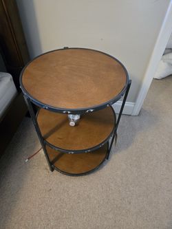3-Tier Round Metal and Wood Side Table