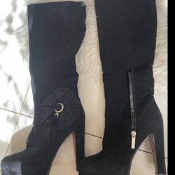 Suede High Heel Boots, Size 7