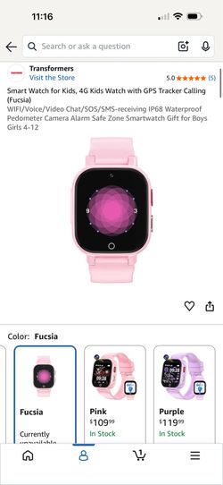Smart Watch for Kids, 4G Kids Watch with GPS Tracker Calling (Fucsia)