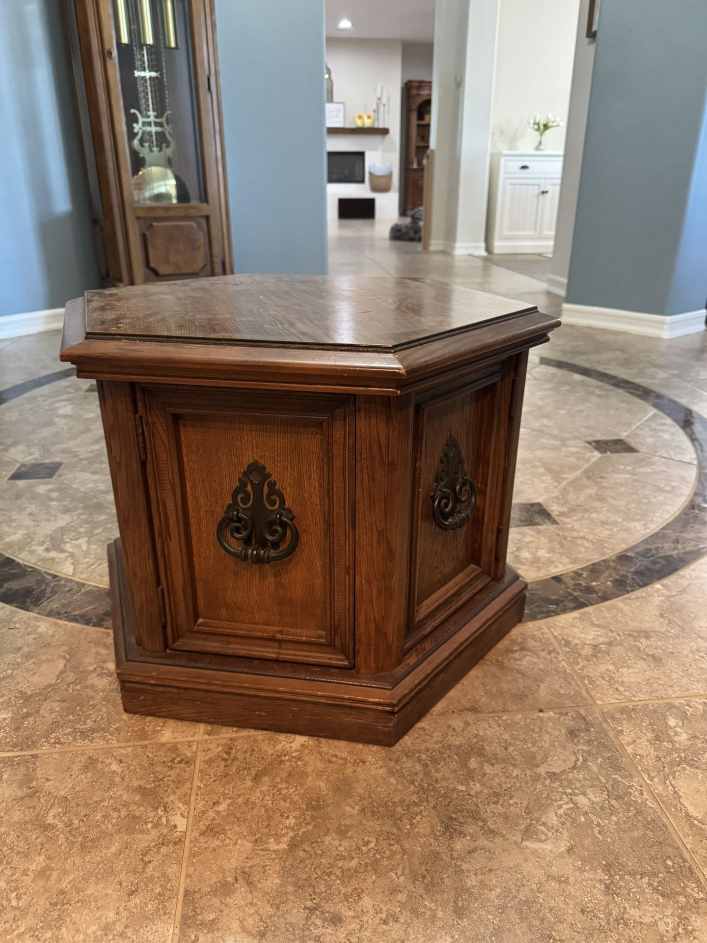 Vintage Hexagon Side End Table with Storage