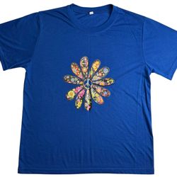 Blue Peace Sign Daisy Flower Power T-Shirt XL Hippie Retro Festival Tee