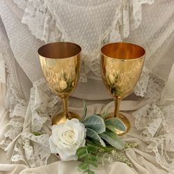 2 Gold Wine Glasses