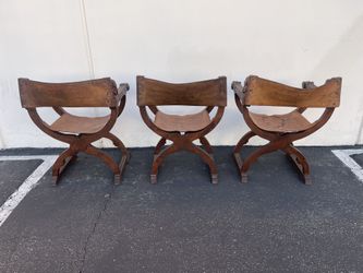 Set of 3 Antique Italian Renaissance Revival Carved Ornate Figural Chairs w/Leather Seats & Backrests