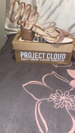 Project Cloud Rose Gold Rhinestone Block Heel Sandals
