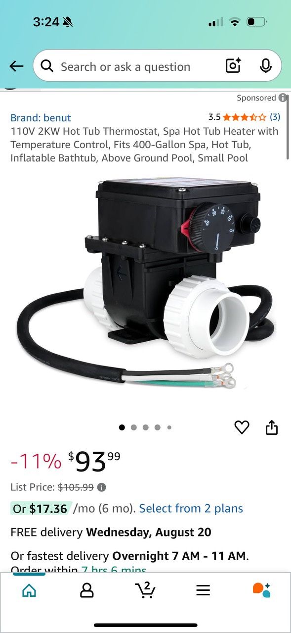 110V 2KW Hot Tub Thermostat, Spa Hot Tub Heater with Temperature