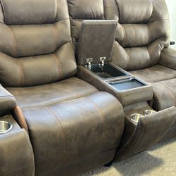 Electric Recliner Couches-Suede• Chocolate Brown