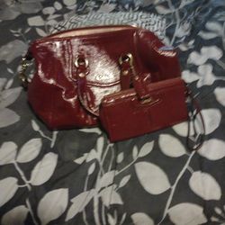 Burgundy Coach Purse And Wallet 