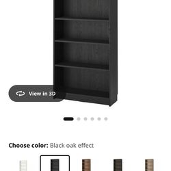 5 IKEA BILLY bookcase/shelves in a black-brown finish.