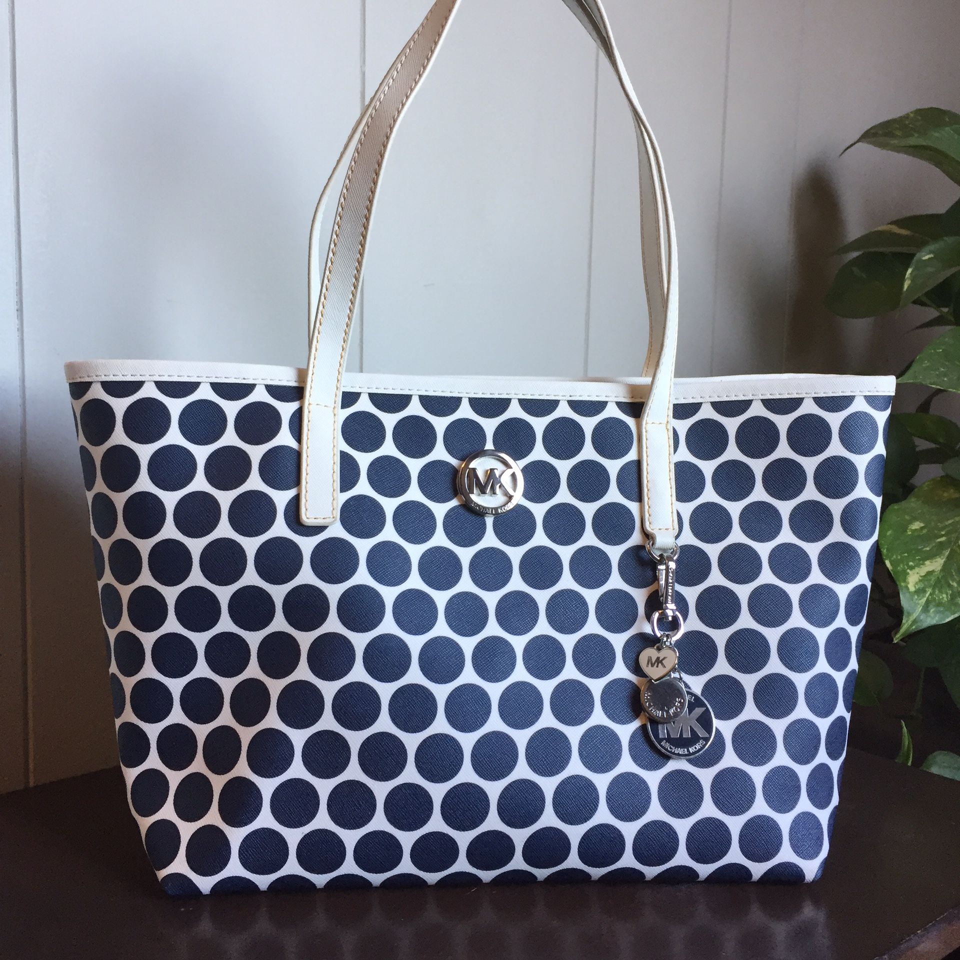 Michael Kors Kiki Navy and White Polka Dot Charm Purse