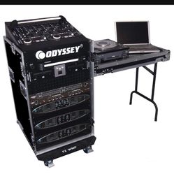 11U Top Slanted 16U Vertical Pro Combo Rack with Side Table and Casters
