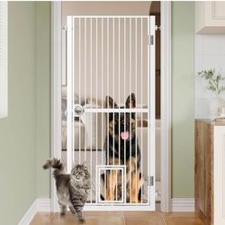 NEW IN BOX 61" Extra Tall Cat Gate for Doorway, Adjustable Wide 30.2"-32.6" Dog Door with Cat Door, Suitable for Doorways or Kitchen, No Drilling Pres