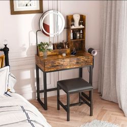 Industrial Vanity Table Set with LED Mirror