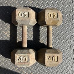 40 lb dumbbells dumbbell set 80 lbs total cast iron hex weights weight pair pounds pound 40lb 40lbs Weightlifting 