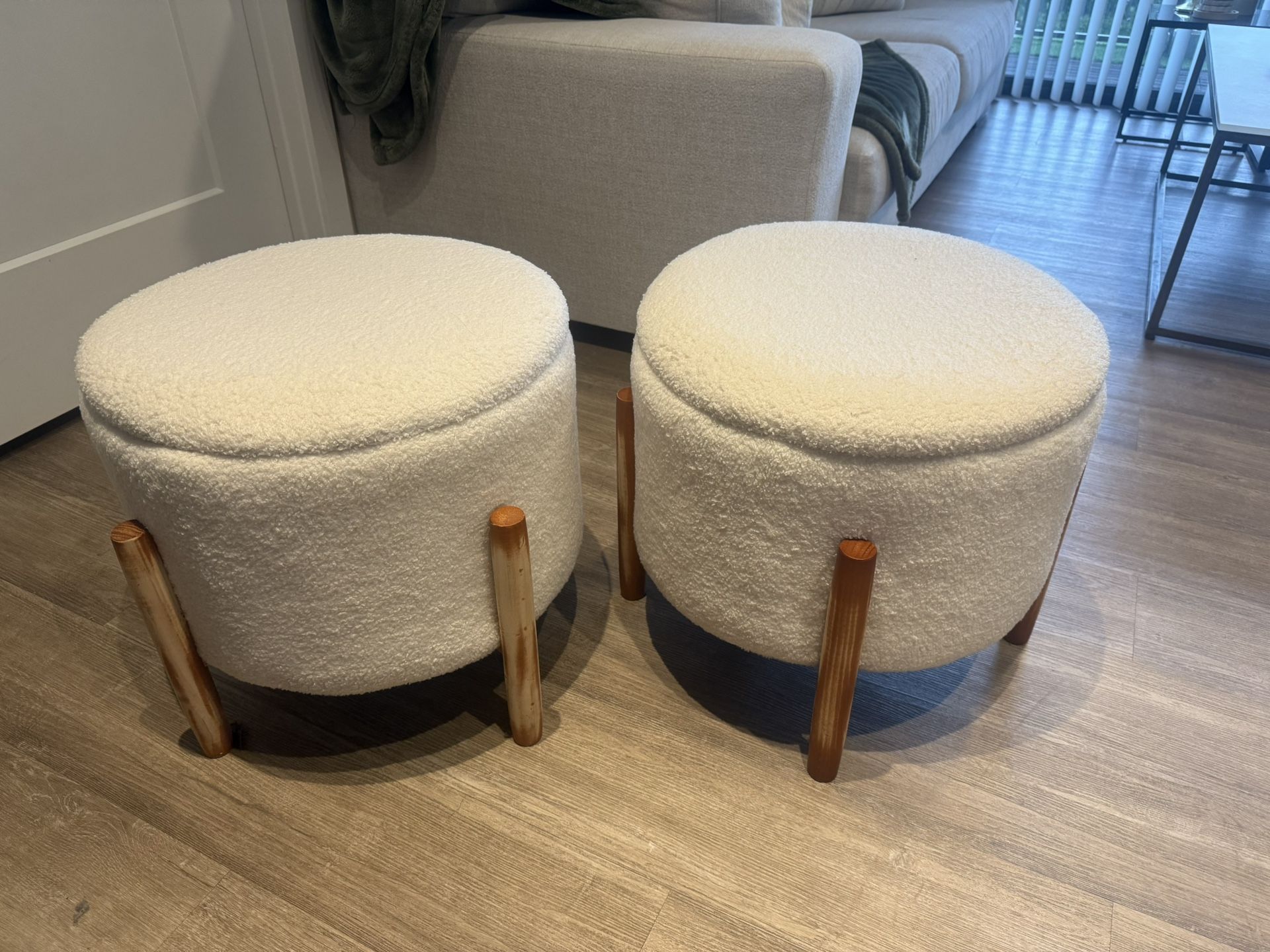 Pair Of BouclePoufs 
