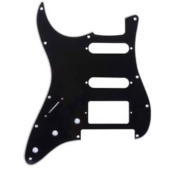 Left Handed 11-Hole Modern Style Strat HSS Guitar Pickguard for American/Mexican Stratocaster Floyd Rose Bridge Cut, 3Ply Black
