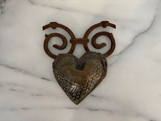 Handcrafted Ceramic Heart Wall Art Rustic Metal Accent