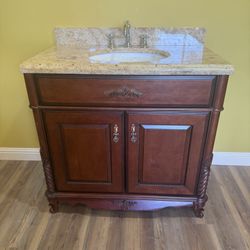 ✨ Elegant 37” Solid Wood Bathroom Vanity – Granite Top ✨