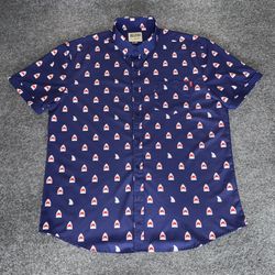 RSVLTS Shirt Mens XXL Blue Shark Print Short Sleeve Button Down KUNUFLEX Casual