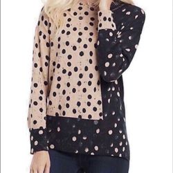 Nic+Zoe Polka Dot Cotton-Blend Sweater size Large
