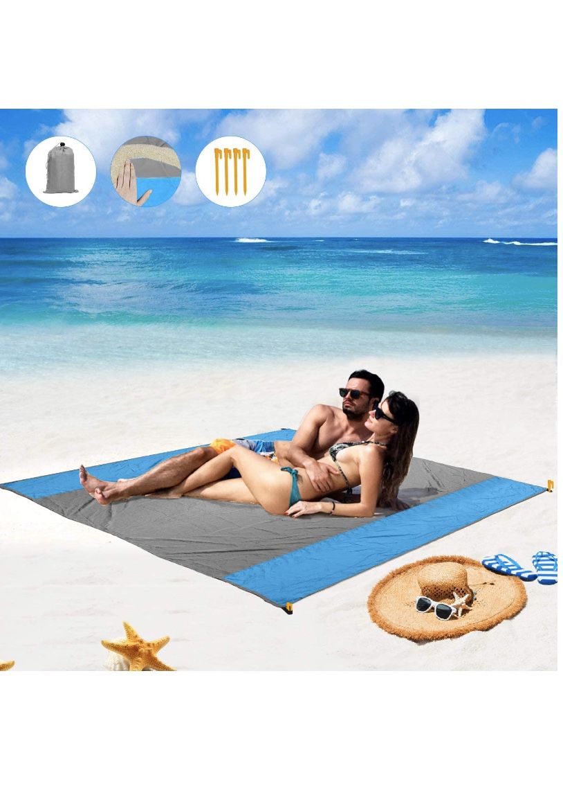 Beach Blanket, Sand Free Beach Picnic Outdoor Mat- Large 78'' x 82'' - Pocket Portable Waterproof Soft Fast Drying Nylon Oversize Blanket for Travel