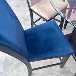 Blue Velvet Dining Chair with Dark Wood Frame