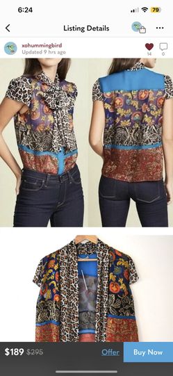 EUC Alice + Olivia Jeannie Leopard Floral Silk Blouse Size XS