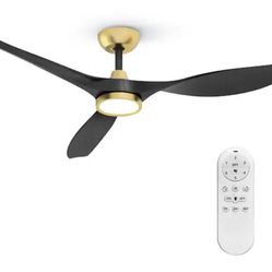 QRMOK 52" 3-Blade Cieling Fan In Black And Gold With LED Light 