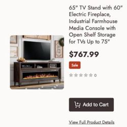 65" Fireplace TV Stand with 60" Glass Electric Fireplace