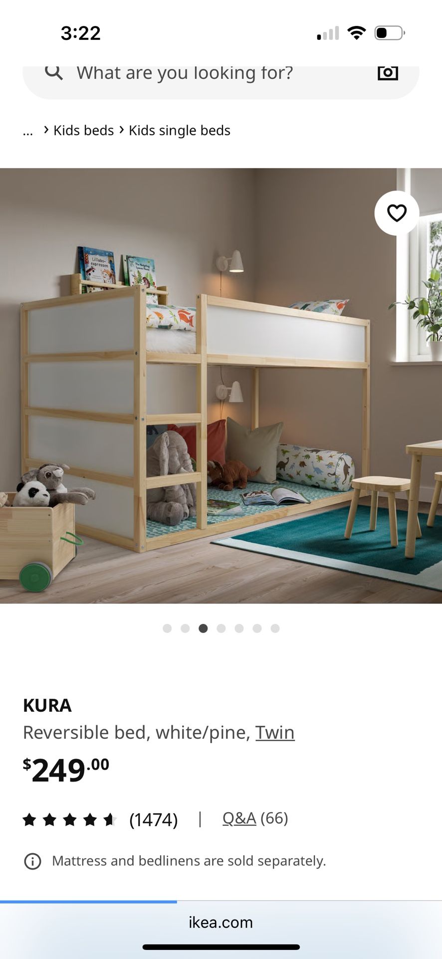 Twin Bunk Bed / Reversible Single Bed Ikea KURA Reversible bed, white/pine
