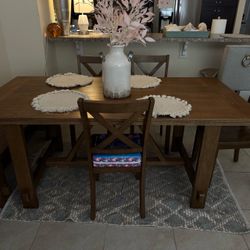 Solid wood table with bench and 4 chairs
