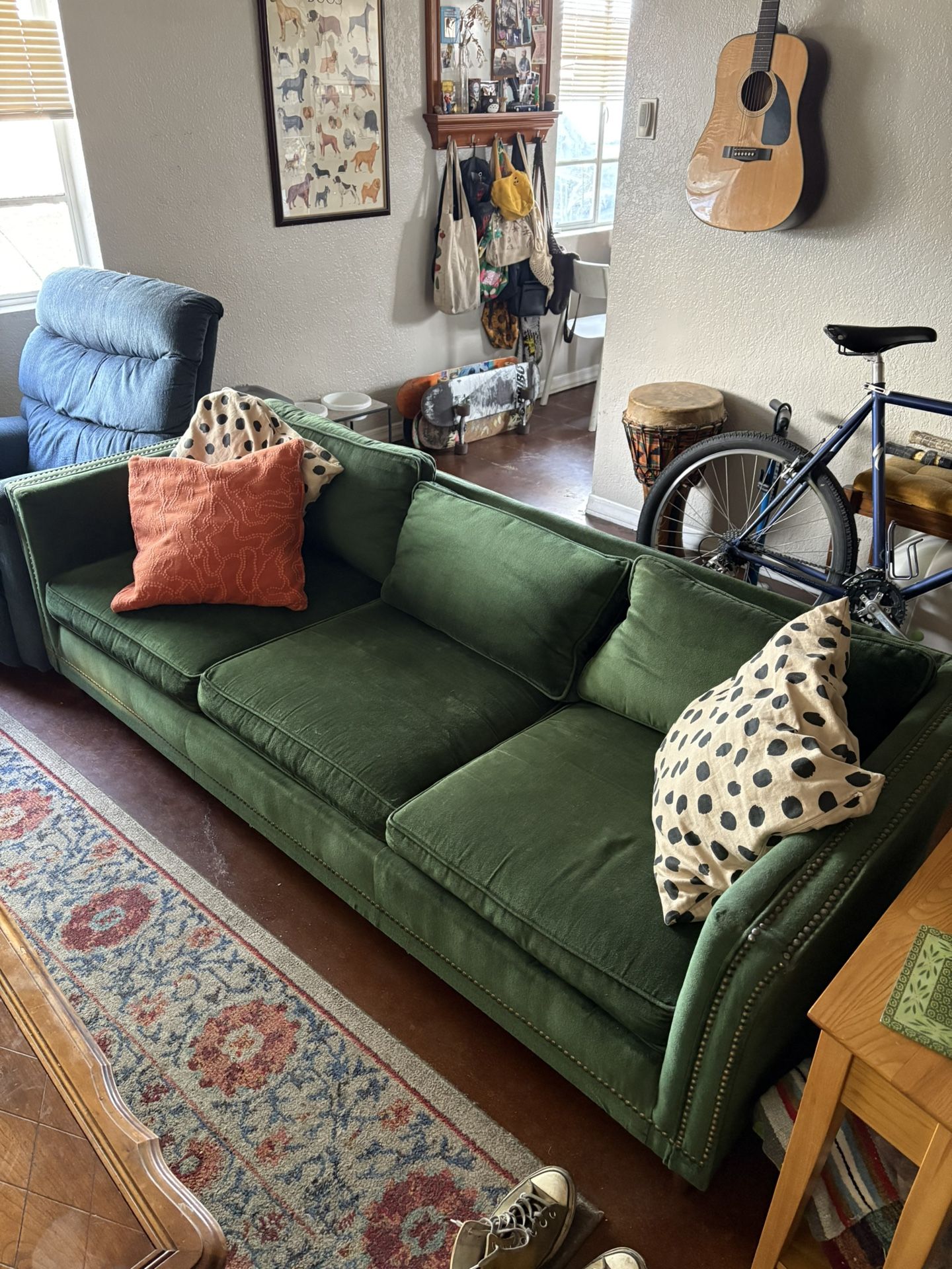 Vintage Green Velvet Couch