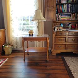 Marble top solid wood side table vintage