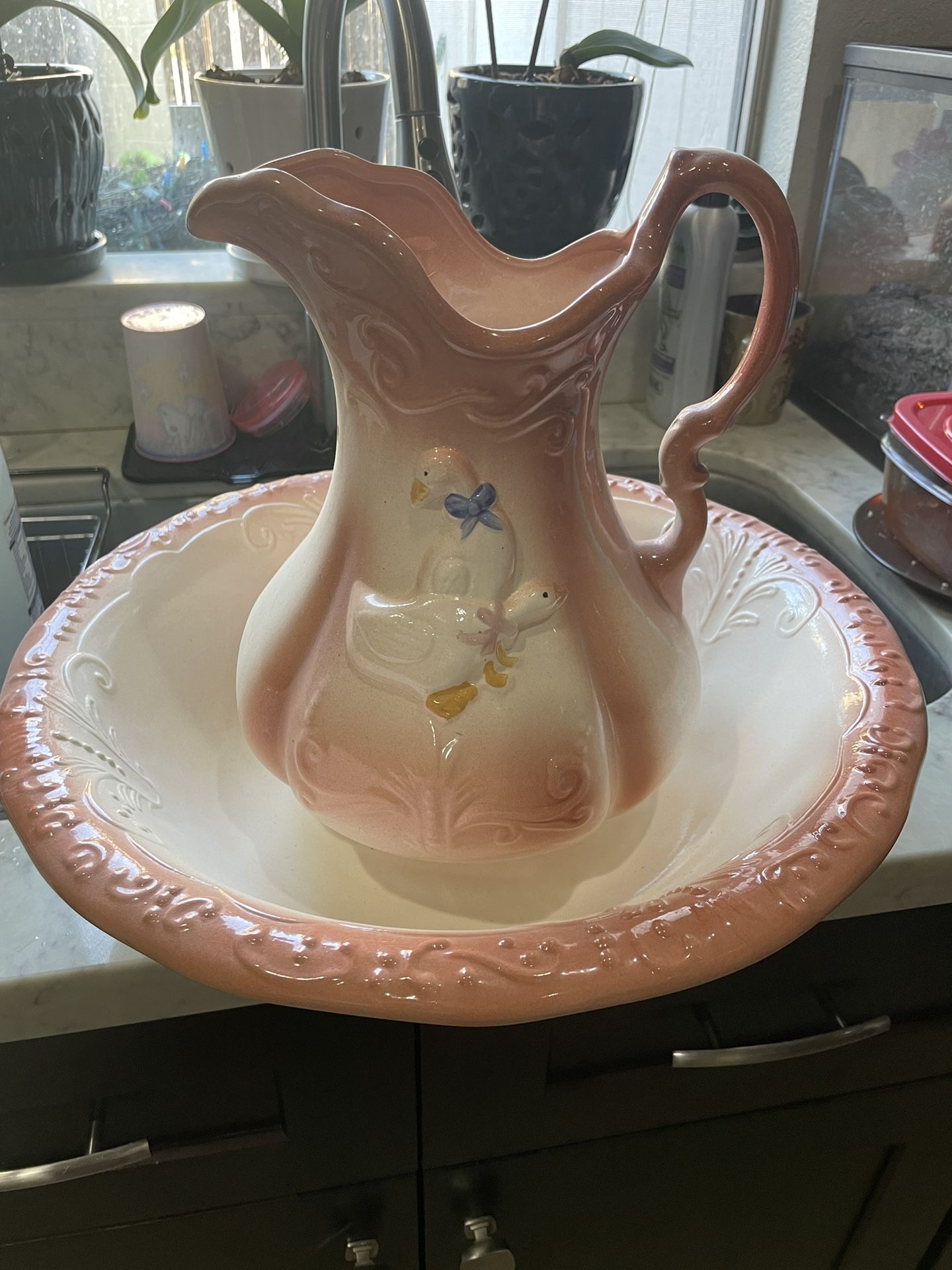 Vintage 1890 Ironstone Wash Basin And Pitcher