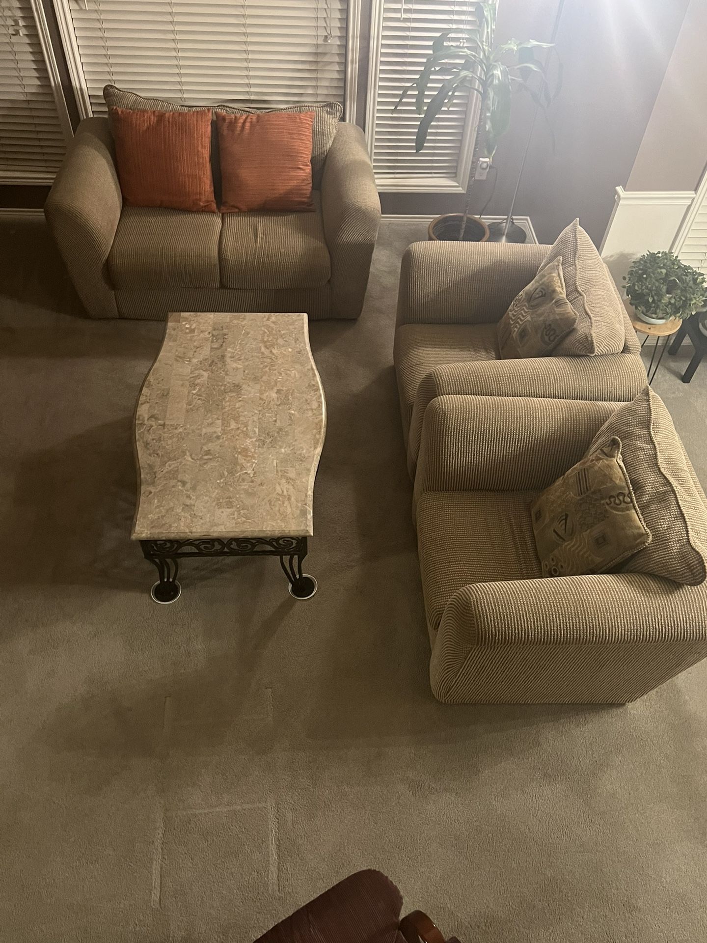 1 Loveseat. 2 Chairs And 1 Coffee Table And Cushions