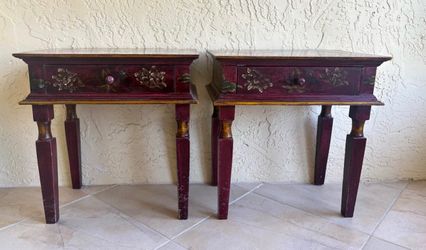 Vintage Hand-Painted Chinoiserie Accent Tables / Nightstands - Pair