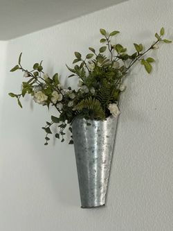 Pair of Farm House Wall Vases with Flowers