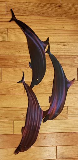Polished Metal Art - Of 3 Dolphins