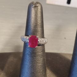 Ladies RUBY Solitaire In Pave Setting