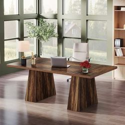 63 Inches Modern Executive Office Desk Large Computer Conference Table - Rustic Brown