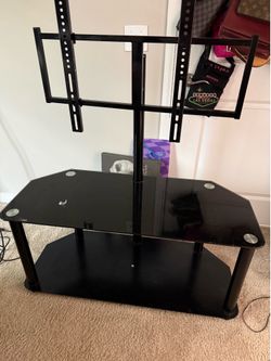 Modern Black Glass TV Stand / Entertainment Center with Mount