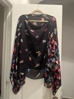 DJT Butterfly Print Sheer Chiffon Poncho Top - Size F