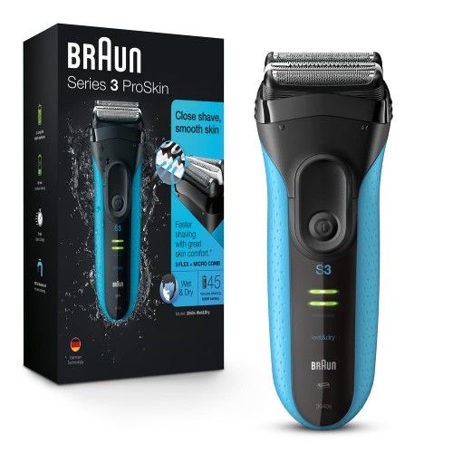 Braun Electric Series 3 Razor with Precision Trimmer, Rechargeable, Wet & Dry Foil Shaver for Men, Blue/Black, 4 Piece Series 3 Shaver