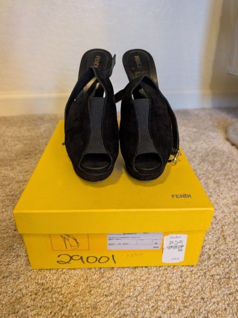 FENDI Suede High Heel Pumps Peep Toe
