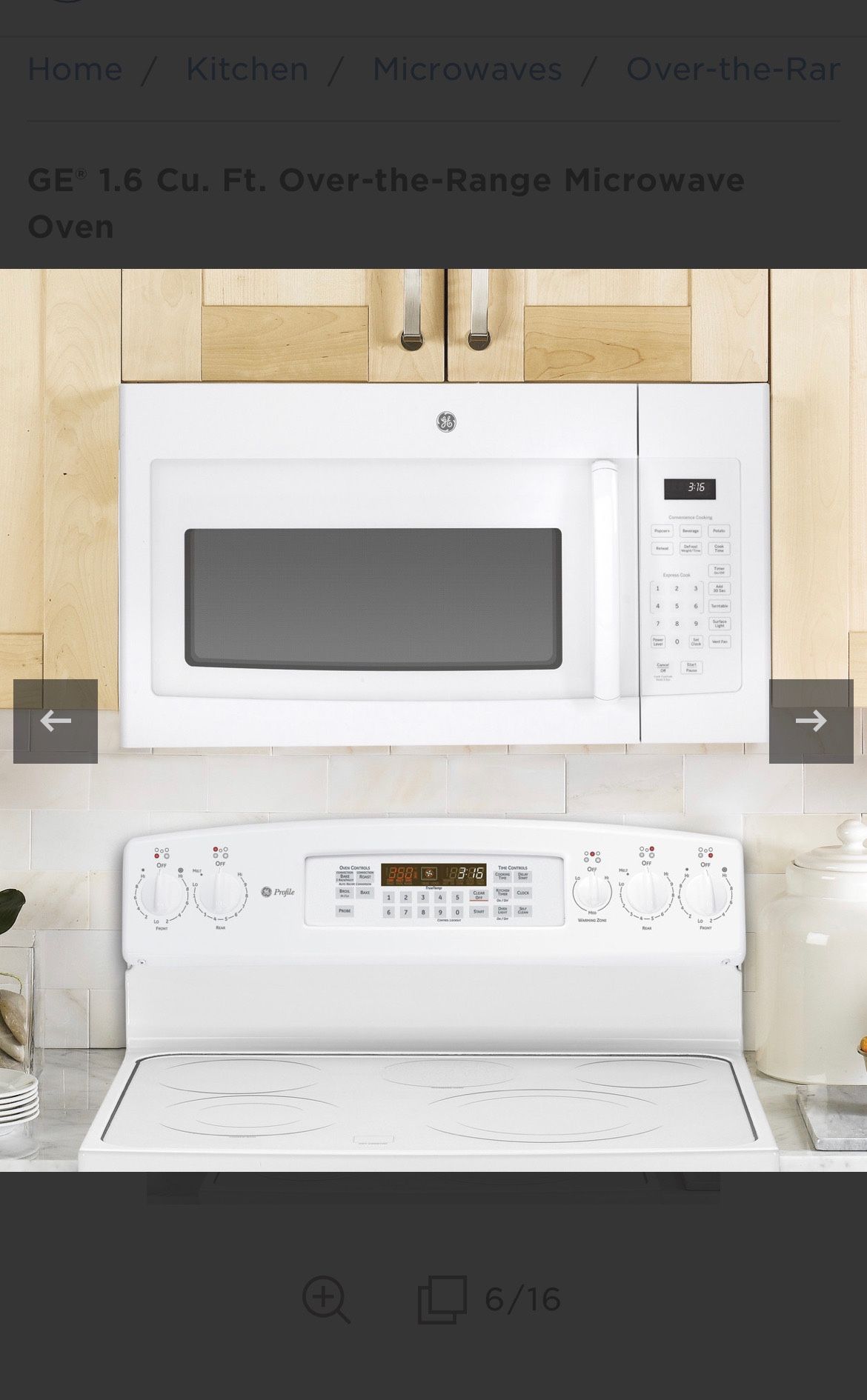 GE 1.6 cu ft. Over The Range Microwave Oven