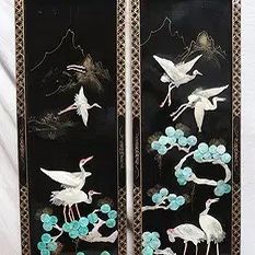 Vintage Chinese Lacquered Wood Panels Wall Art